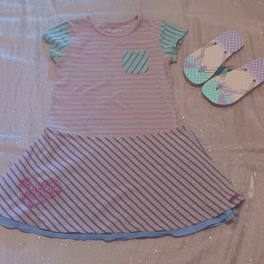 American Girl Striped Dress with Flip Flops - Pink, Blue, Purple